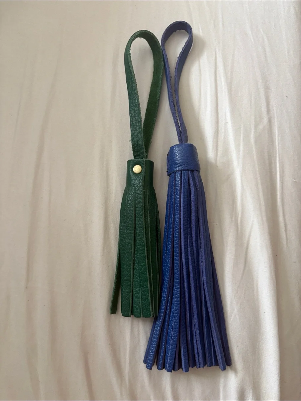 Leather Tassel Key & Bag Charm in Green and Blue